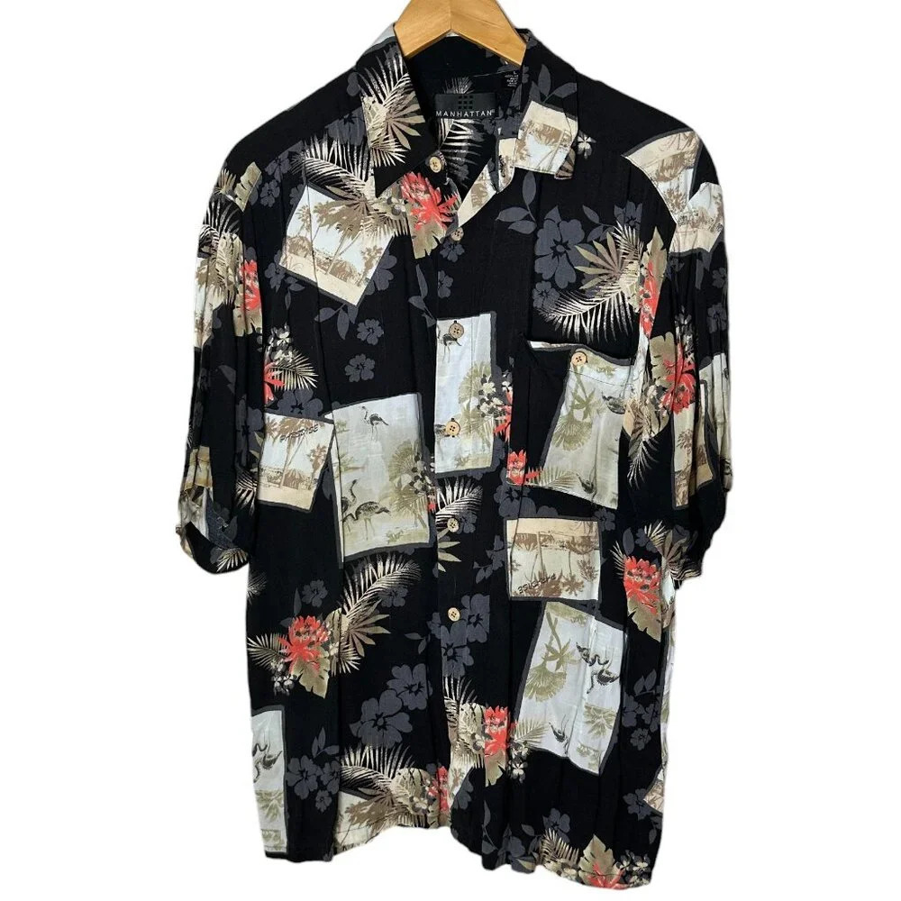 *VINTAGE* Manhattan Brand Hawaii Aloha Tropical Hawaiian Shirt L